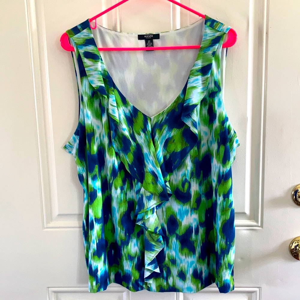 Alfani Sleeveless Shirt - Blue and Green shades. V-Neck.